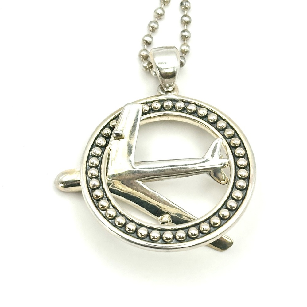 Lagos Caviar Sterling Silver 925 Airplane Pendant Necklace RARE - Picture 7 of 10